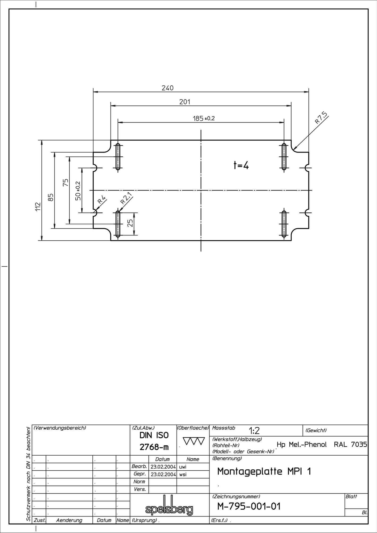 Montageplatte Verteiler Kst unbeh 240x112mm Lochung