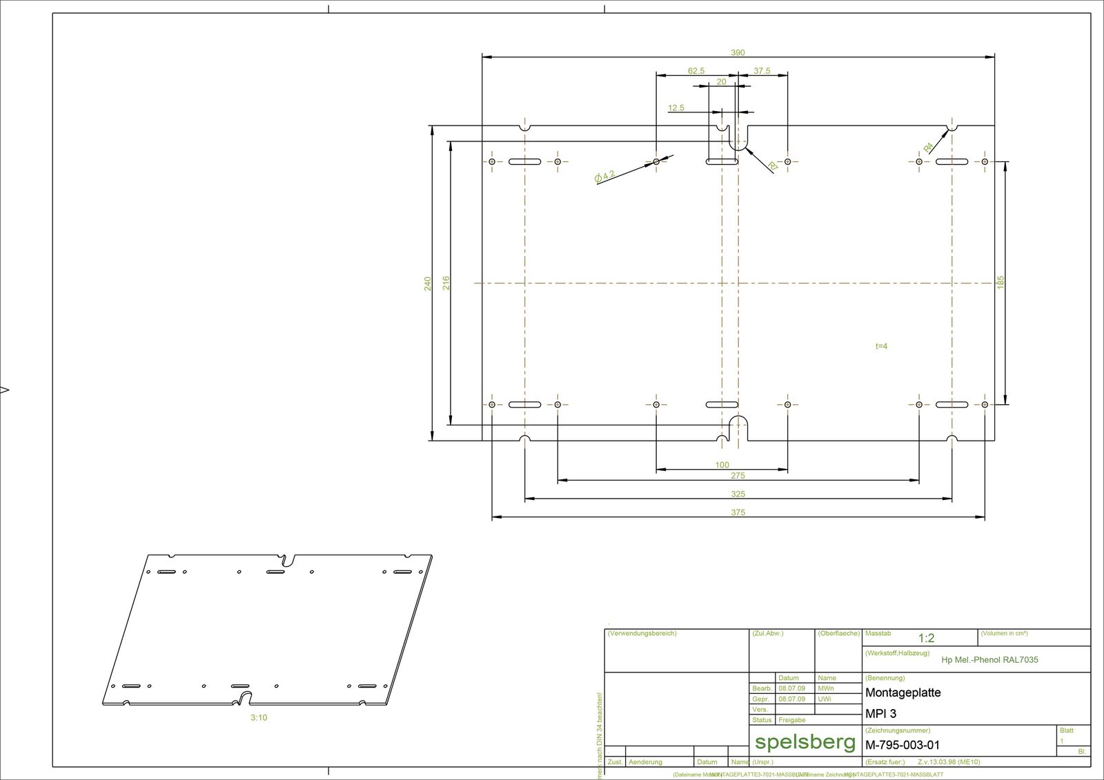 Montageplatte Verteiler Kst unbeh 4x240mm