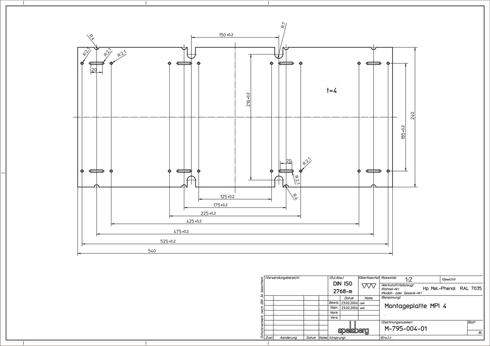 Montageplatte Verteiler Kst unbeh 540x240mm Lochung