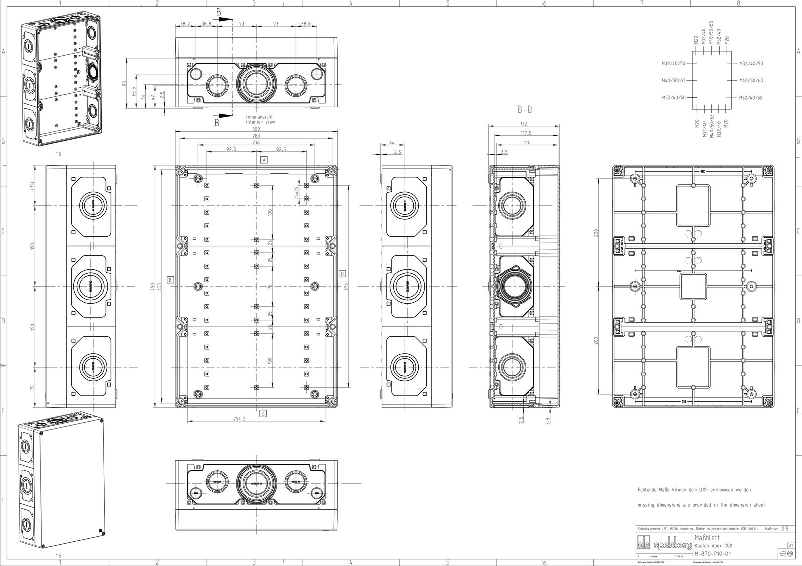 Abzweigdose IP65 70qmm 450x300x132mm gr Kst Wand/Decke hfr