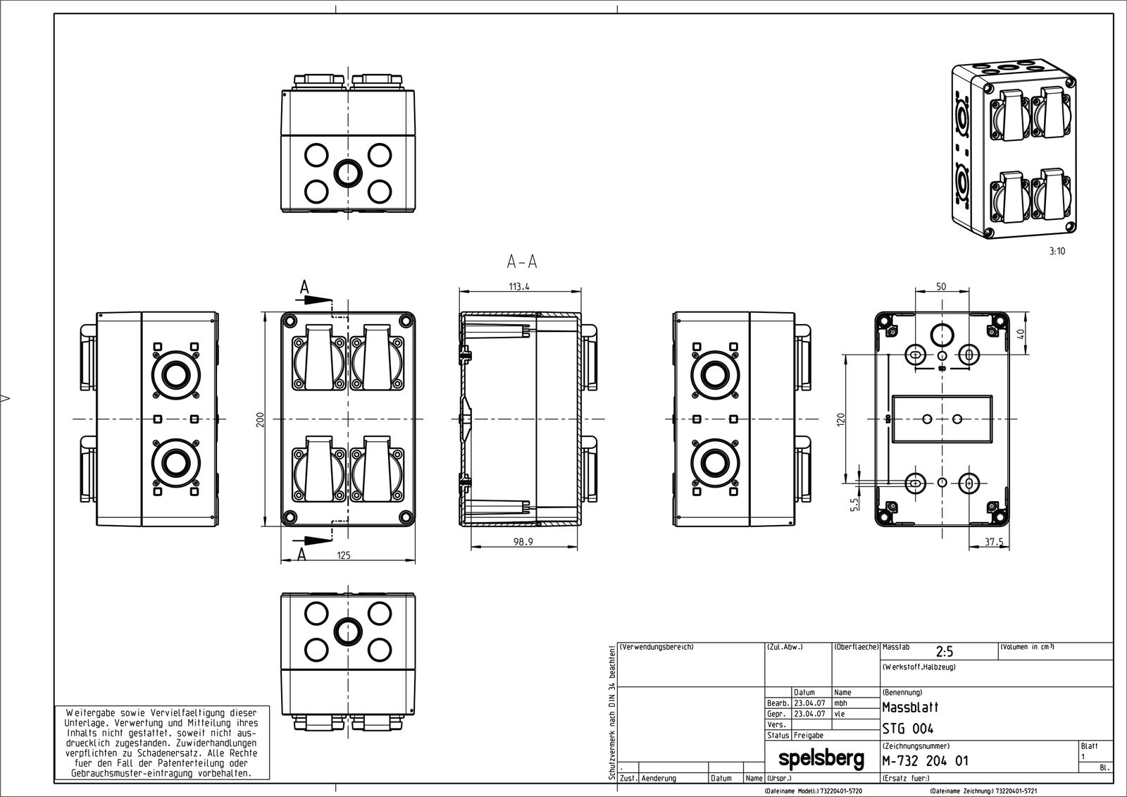 Steckdosen-Kombi Kst gr I 4Steckd IP44