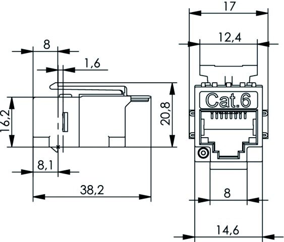 Modular-Kupplung 6 RJ45/RJ12 Schirm ger Buchse/Buchse einrasten