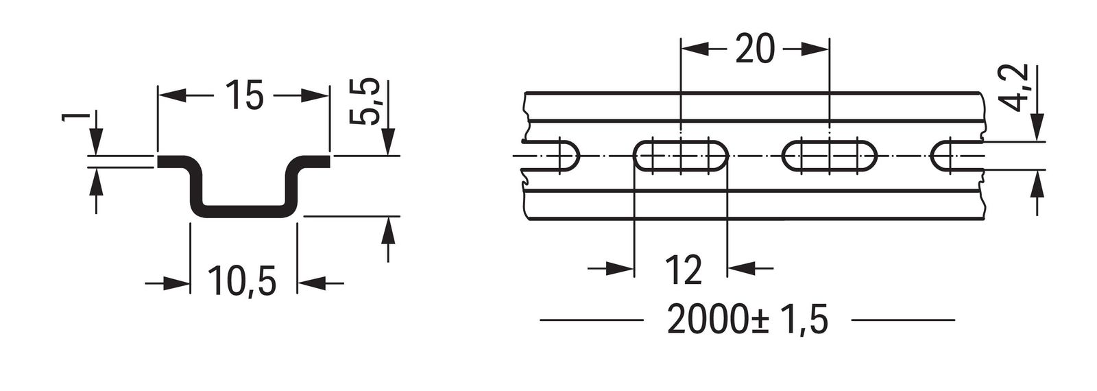 Tragschiene ST g/vz Serie 210 L2000mm Langl Hutschiene TH15