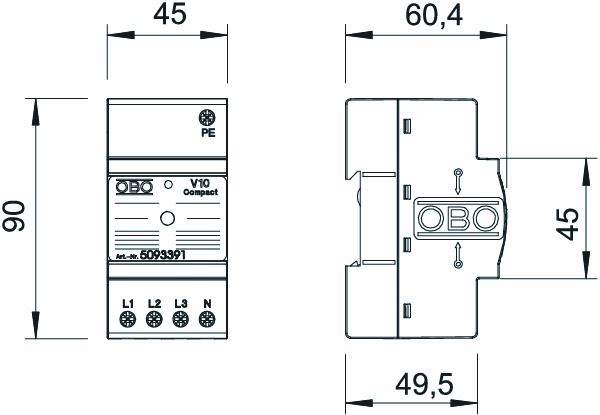 Überspannungsableiter TNNetzform-/TT 230VAC Netzform-TN/TT 1,1kV 2,5TE 60kA