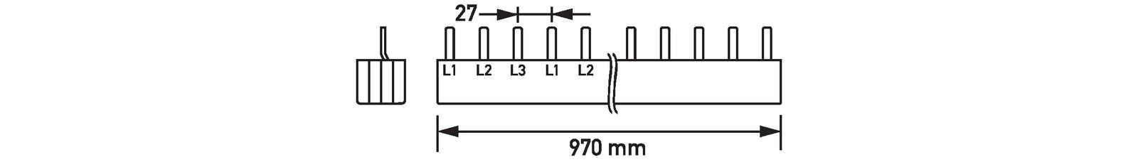 Phasenschiene 4+N 27mm 970mm 16qmm 80A Stift Isoliert f.Gerät_m.N-Leiter