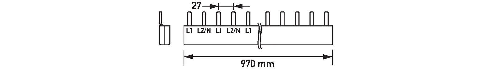 Phasenschiene 2+N 27mm 970mm 35qmm 125A Stift Isoliert f.Gerät_m.N-Leiter