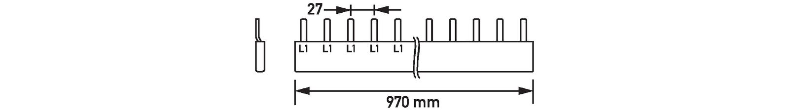 Phasenschiene 1ph 27mm 970mm 16qmm 80A Stift Isoliert