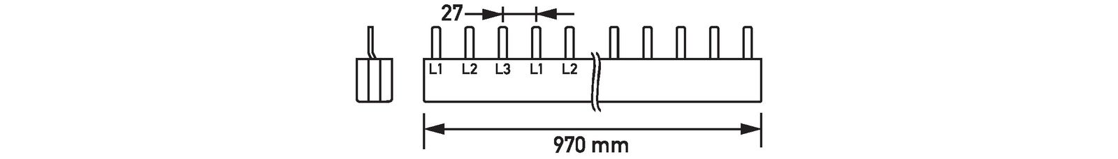 Phasenschiene 3+N 27mm 970mm 16qmm 80A Stift Isoliert f.Gerät_m.N-Leiter