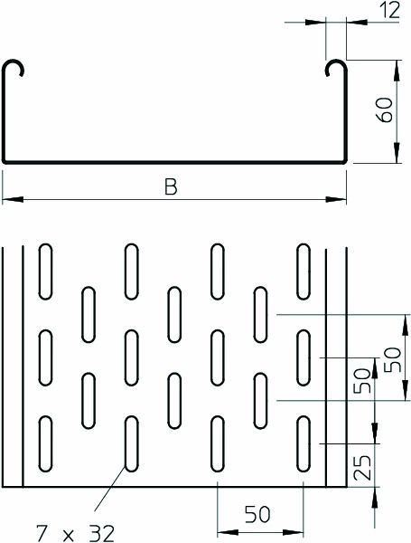 Kabelrinne EKS-Serie 60x400x2mm Rinne 3000mm Seitenl