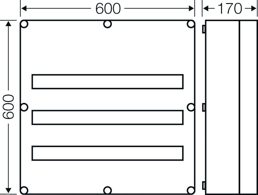 Automatengehäuse AP 3x28TE Kst IP65 REG 600x600x170mm ET93mm