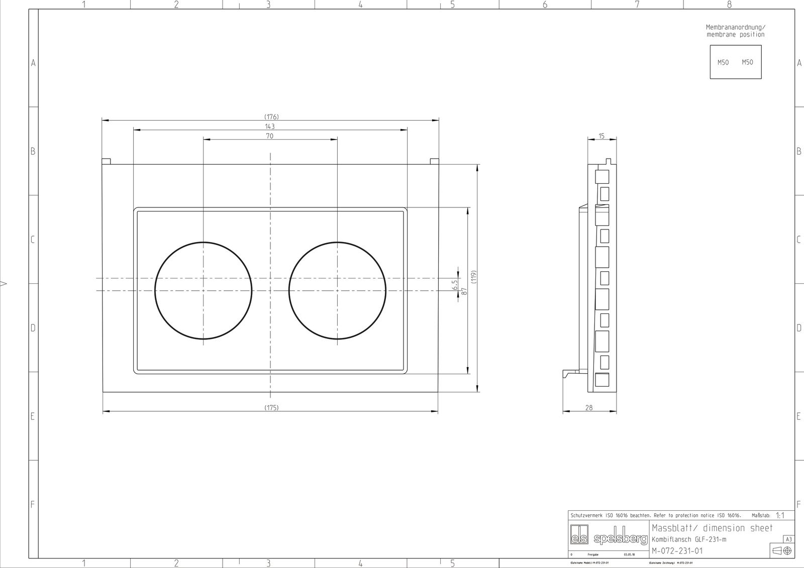 Einführungsflansch Kst 220x119mm unbeh Kabelverschr Vorprägungen