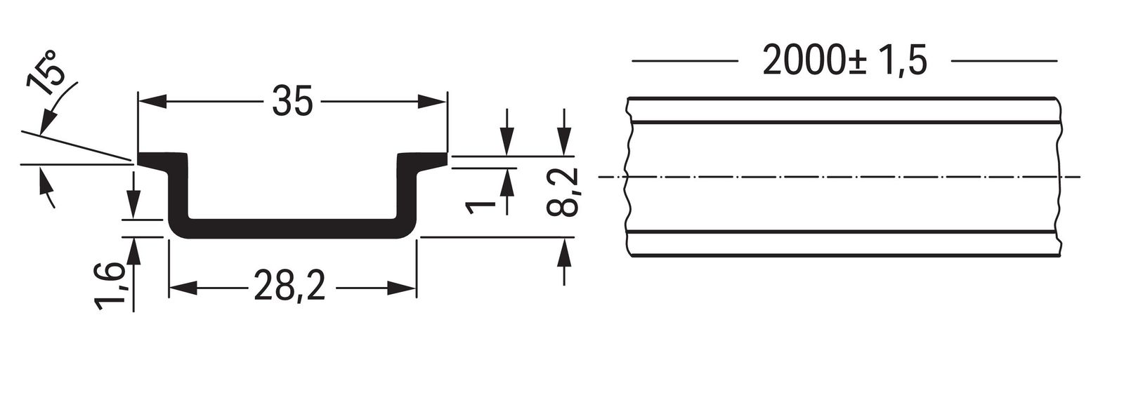 Tragschiene Alu g/vz Serie 210 L2000mm Hut_35/7,5mm