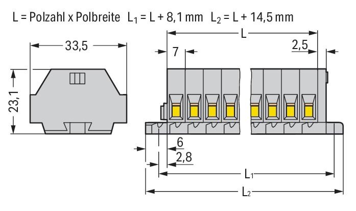 Klemmleiste 6p gr Serie 262 24A Thermopl 0,08-4qmm 56,5mm Federzugans