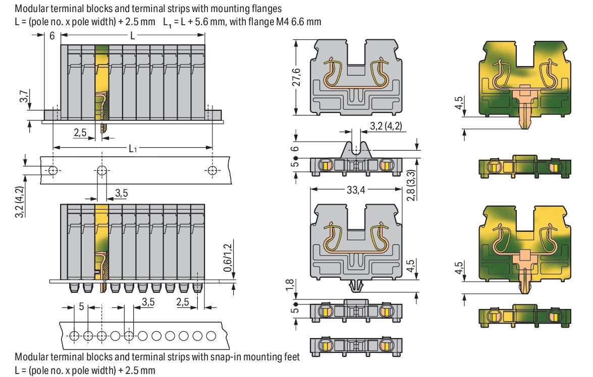 Klemmleiste 11p gr Serie 869 24A 69,5mm 0,08-4qmm Thermopl Federzugans