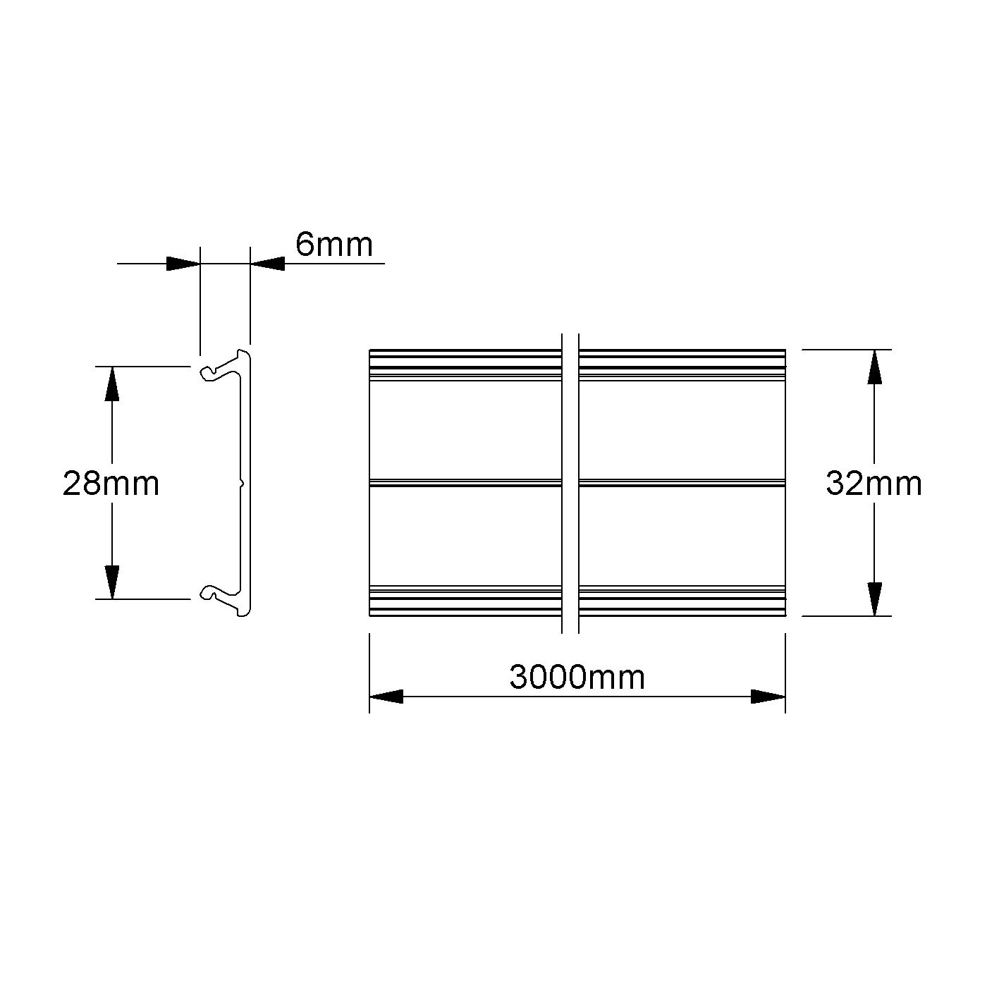 Oberteil LF-K 32x3000mm Alu natur hfr