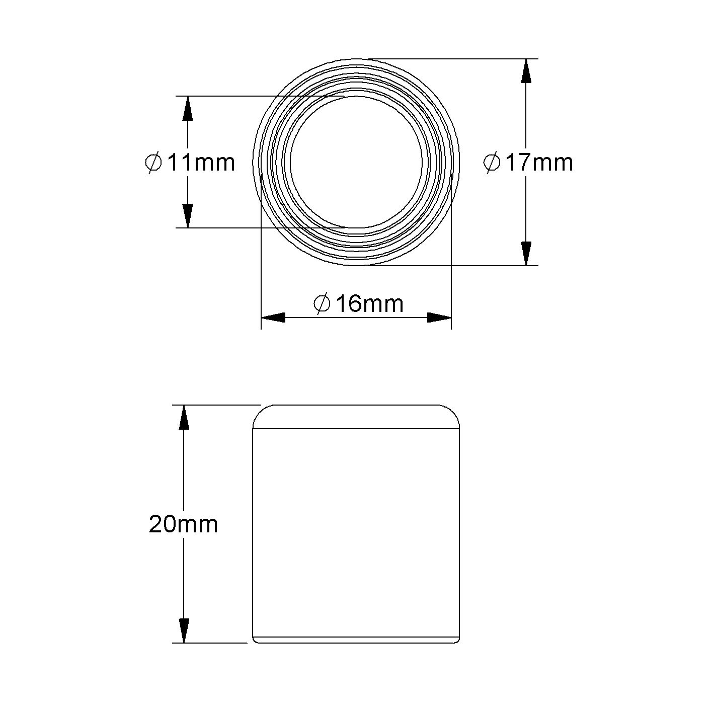 Steckendtülle Kst Ø16mm gr unbeh