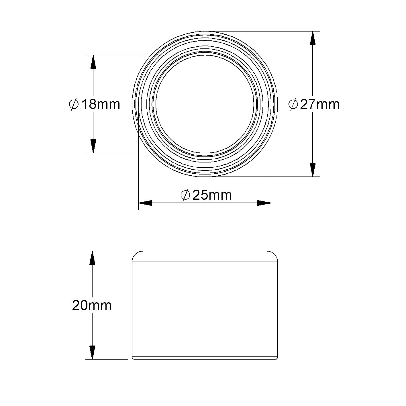 Steckendtülle Kst Ø25mm gr unbeh