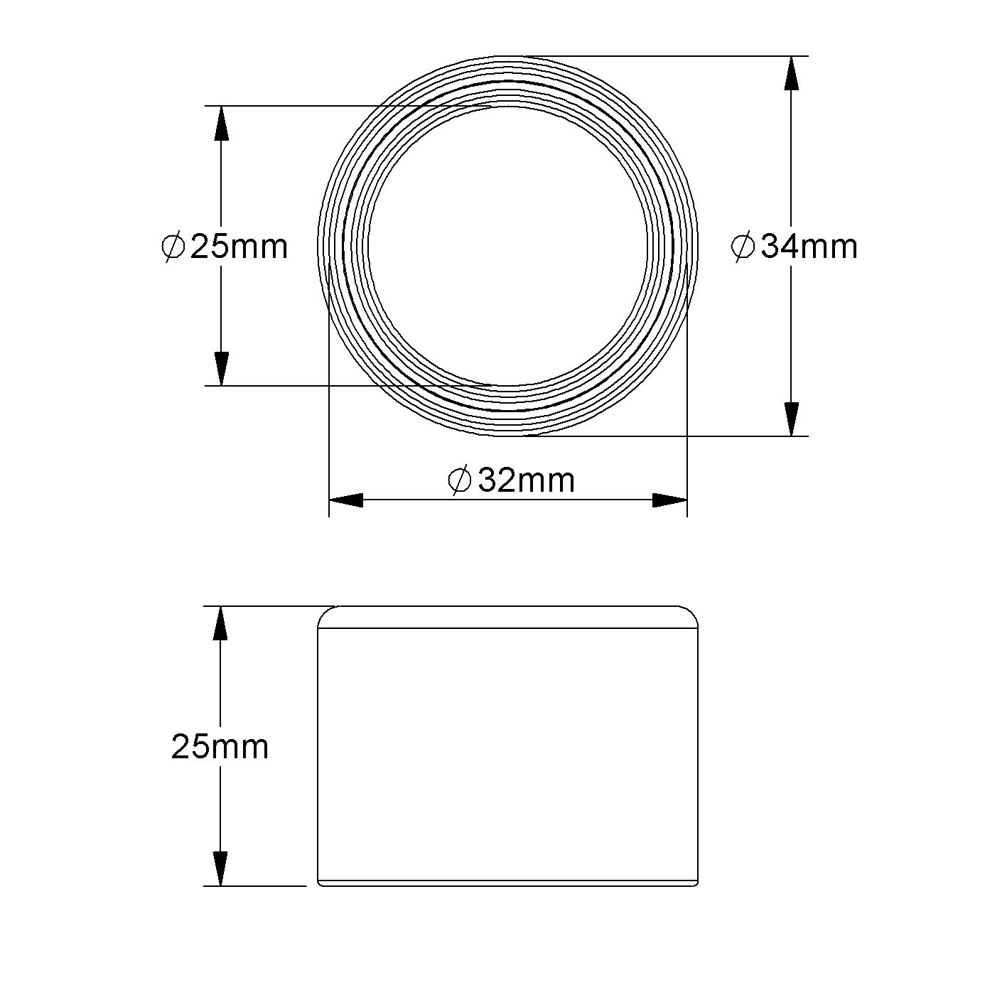 Steckendtülle Kst Ø32mm gr unbeh
