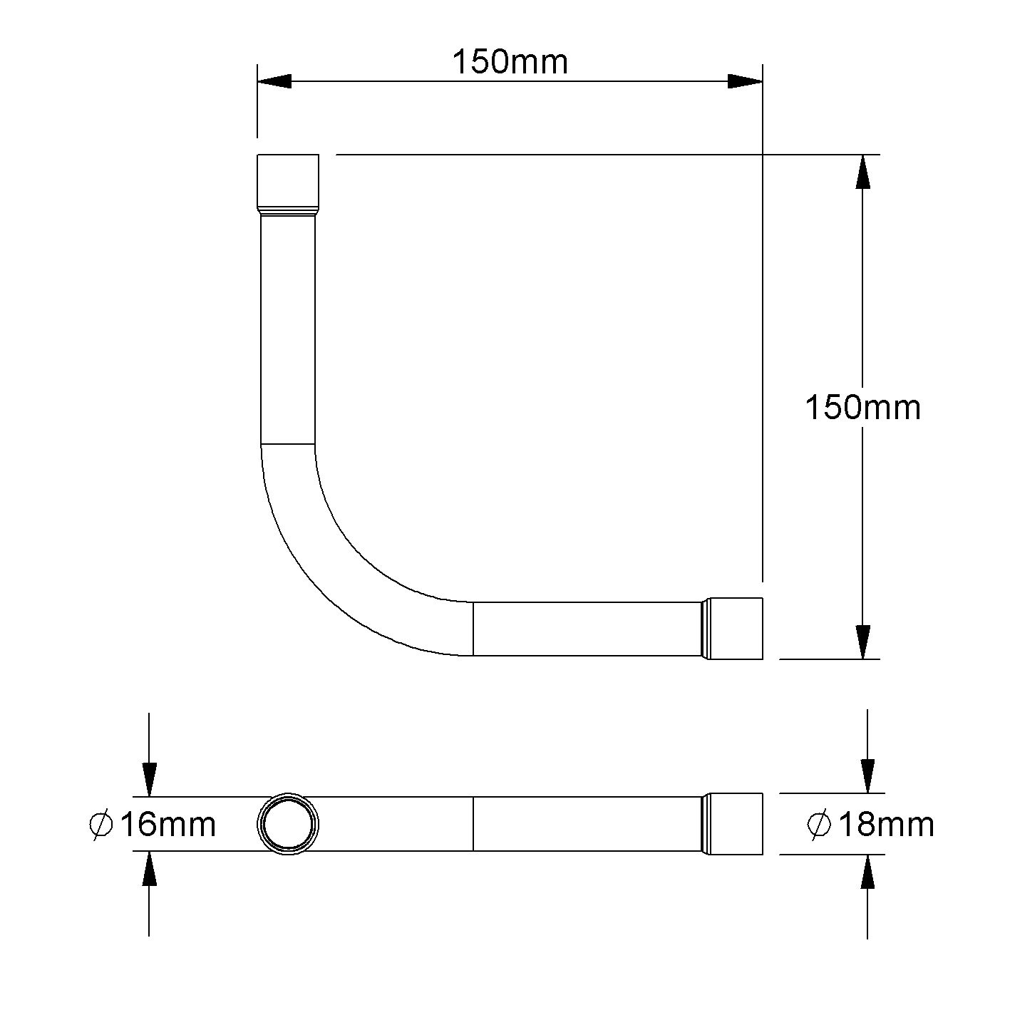 Alu-Steckbogen Ø16mm unbeh Muffe hfr Mit Muffe