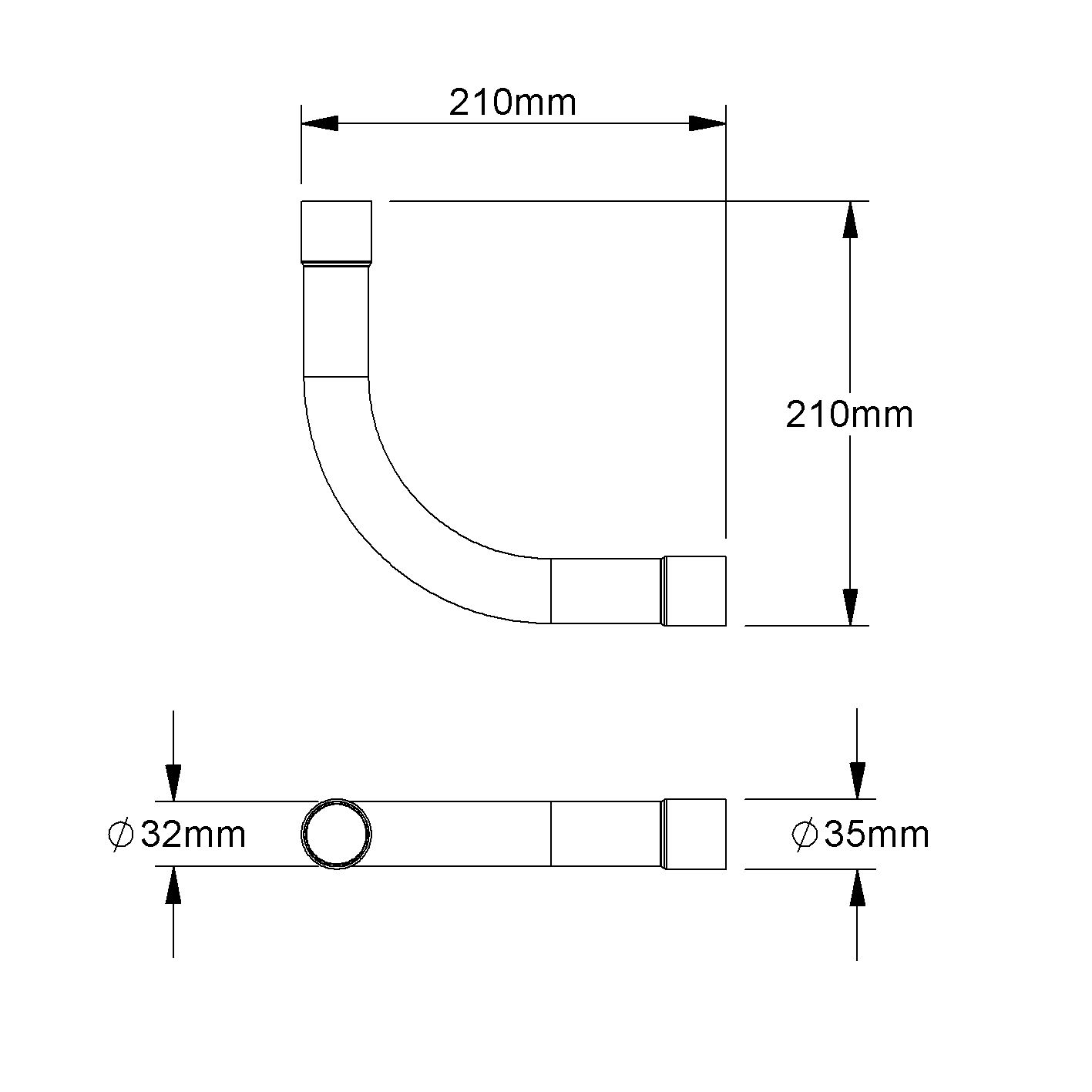Alu-Steckbogen Ø32mm unbeh Muffe hfr Mit Muffe