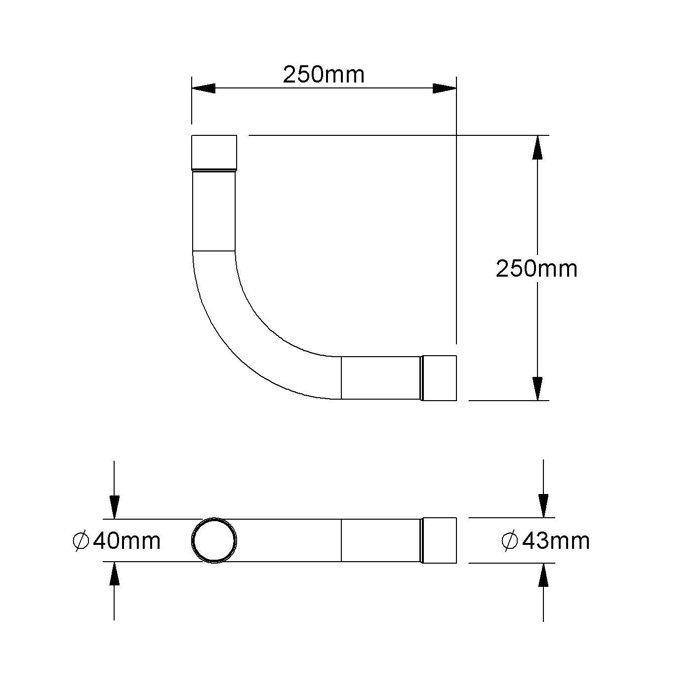 Alu-Steckbogen Ø40mm unbeh Muffe hfr Mit Muffe