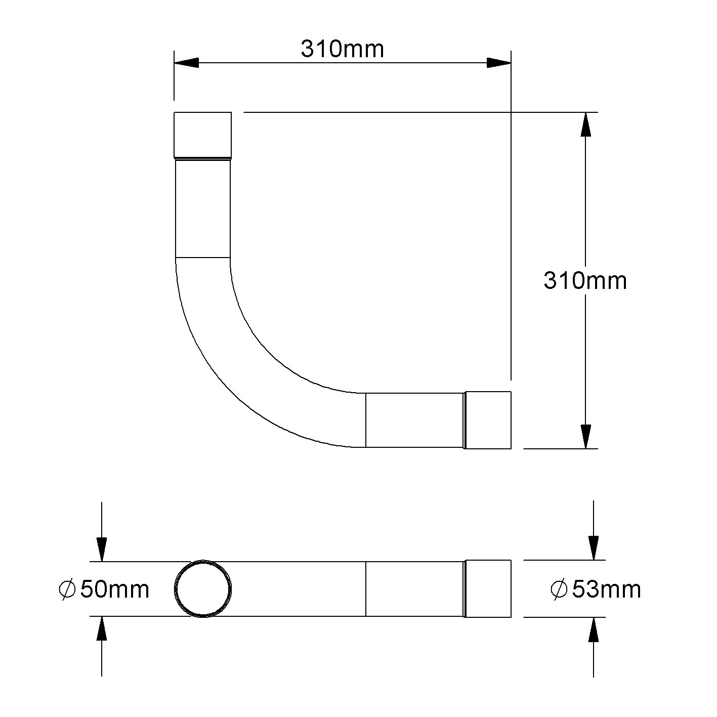 Alu-Steckbogen Ø50mm unbeh Muffe hfr Mit Muffe