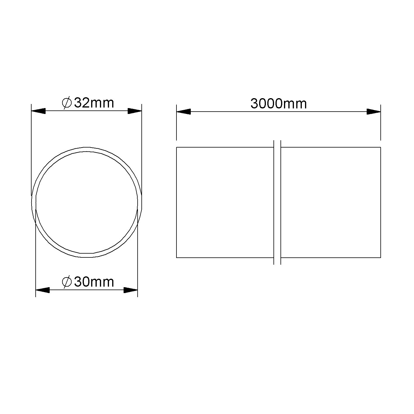 Alu-Steckrohr Ø32mm starr unbeh 4Kl -45-250°C Rohrende