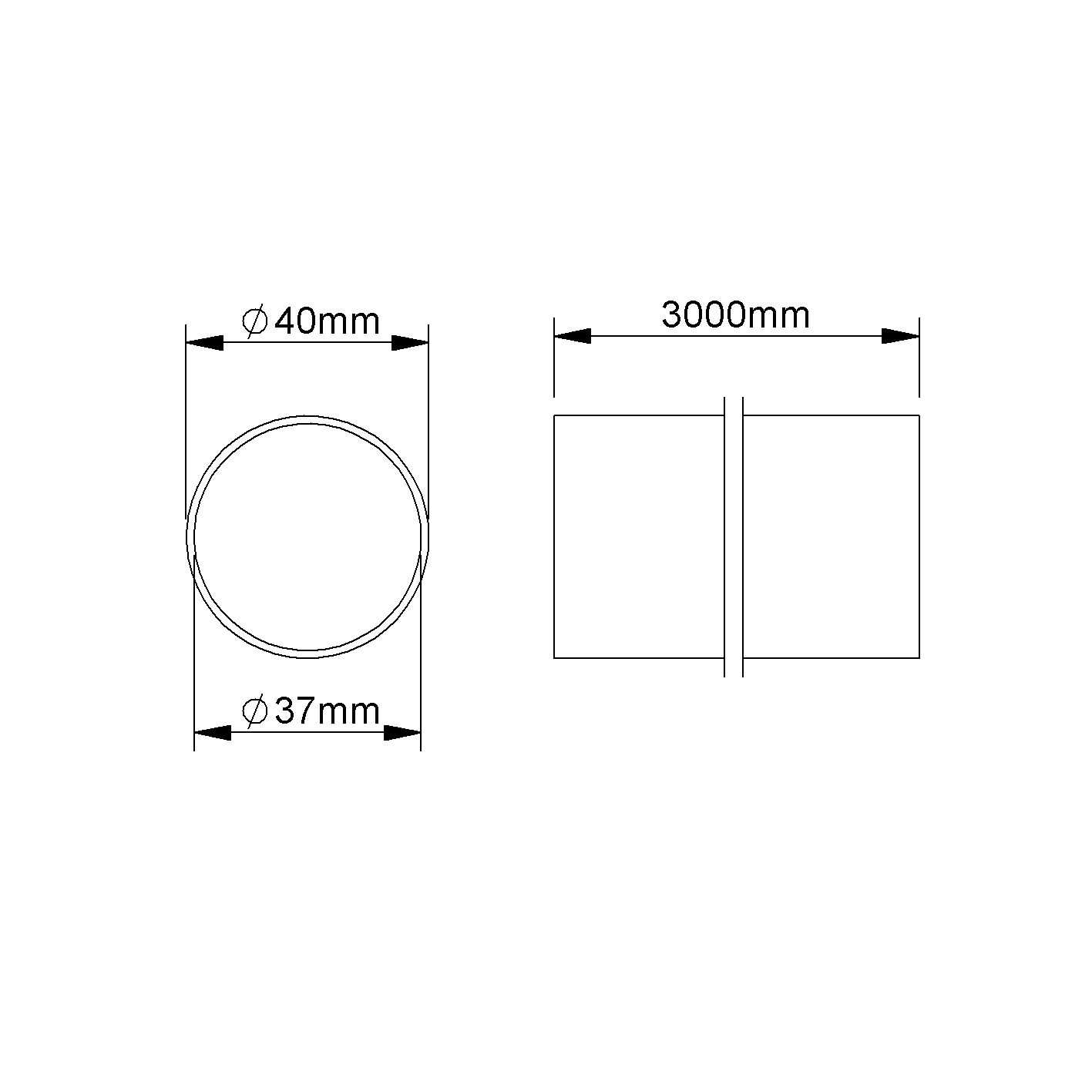 Alu-Steckrohr Ø40mm starr unbeh 4Kl -45-250°C Rohrende
