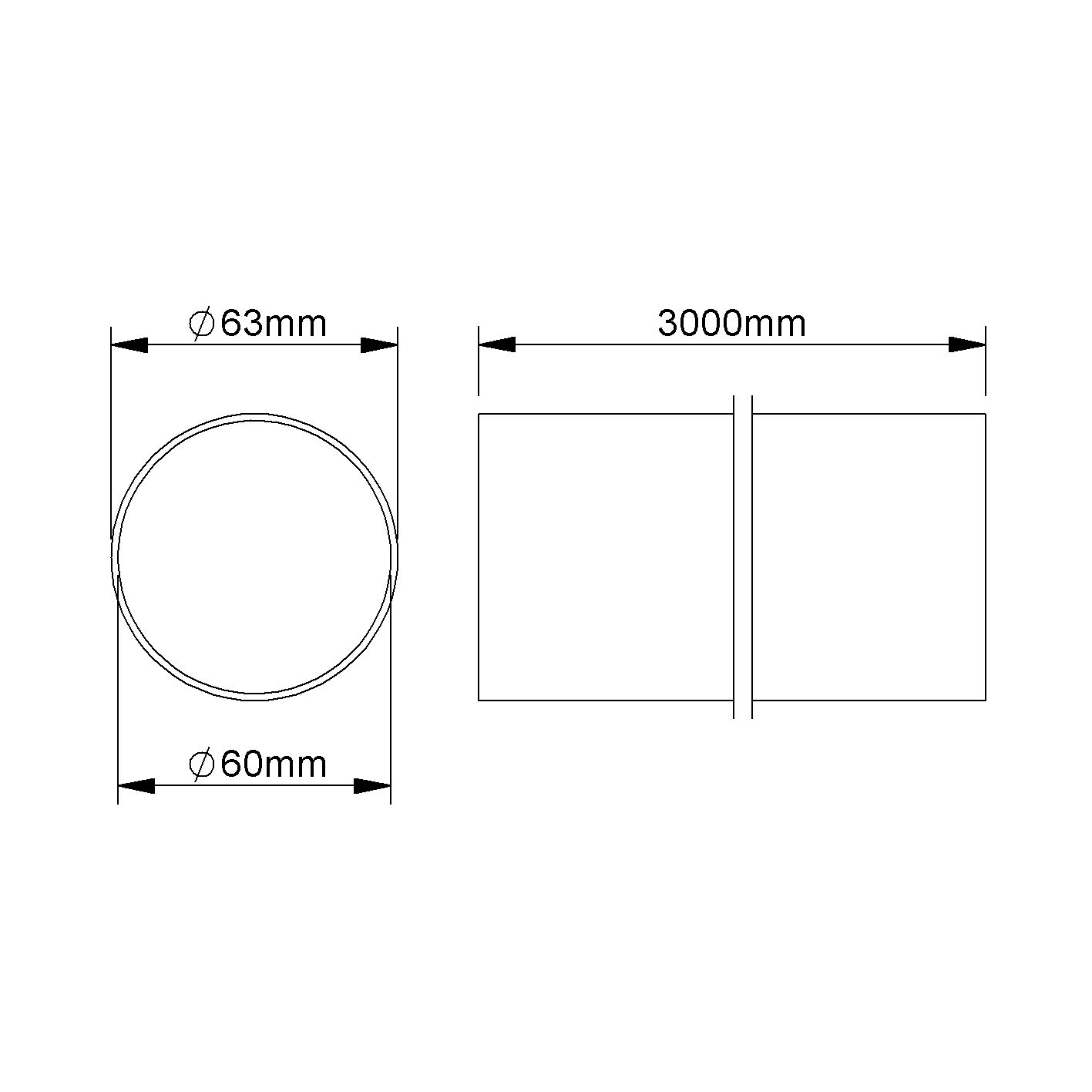 Alu-Steckrohr Ø63mm starr unbeh 4Kl -45-250°C Rohrende