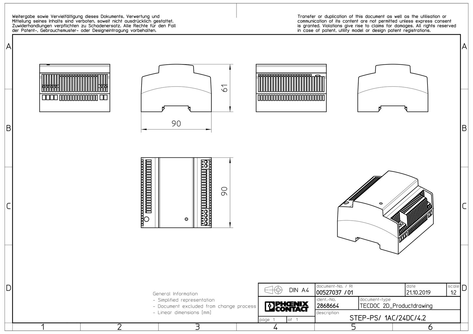 Gleichstromversorgung REG 24V 100,8W 5TE 85-264VUC f.Reiheneinb 95-250VAC/DC 4,2A