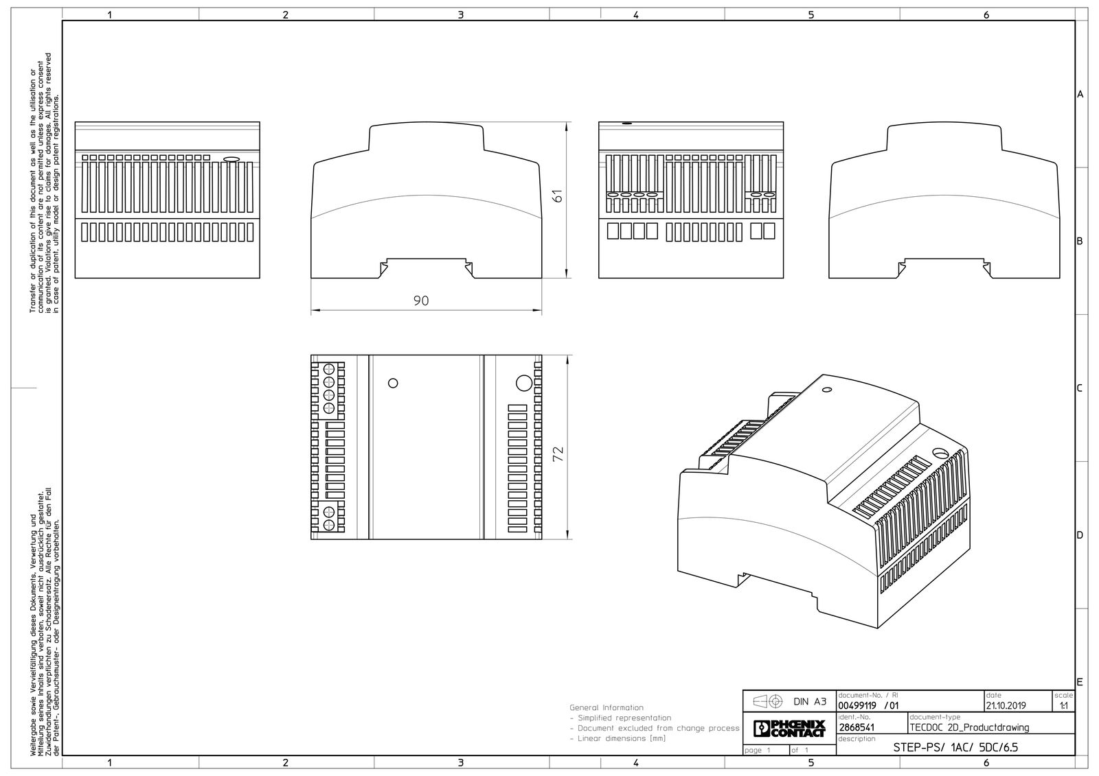 Gleichstromversorgung REG 5V 32,5W 6,5A 85-264VUC f.Reiheneinb 95-250VAC/DC 4TE