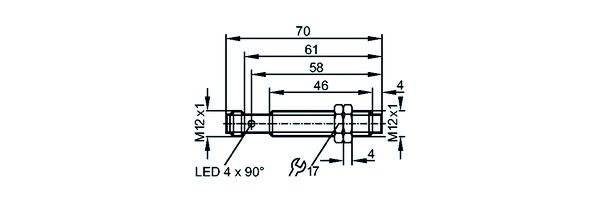 Näherungsschalter ind DC Ø12x70mm 4mm Steck-M12 PNP 10-36V n.bündig 1400Hz Zyl