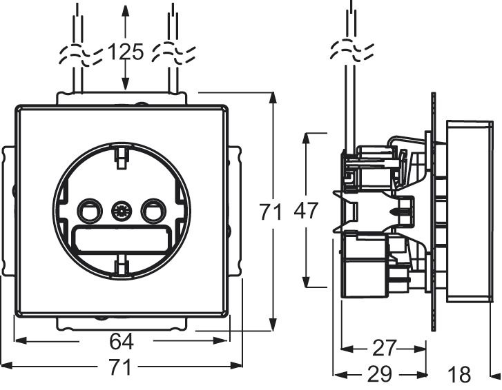 Steckdose 1f std-ws glz future linear UP m.BS Mit erhöhtem Berührungsschutz IP20