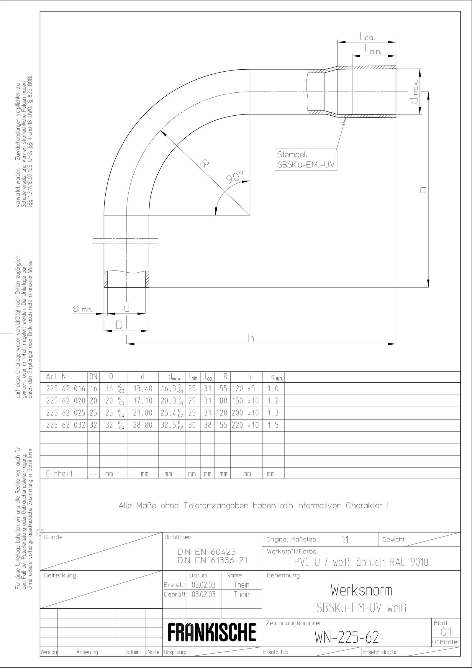 Steckbogen Ø25mm Kst unbeh Muffe ws Mit Muffe