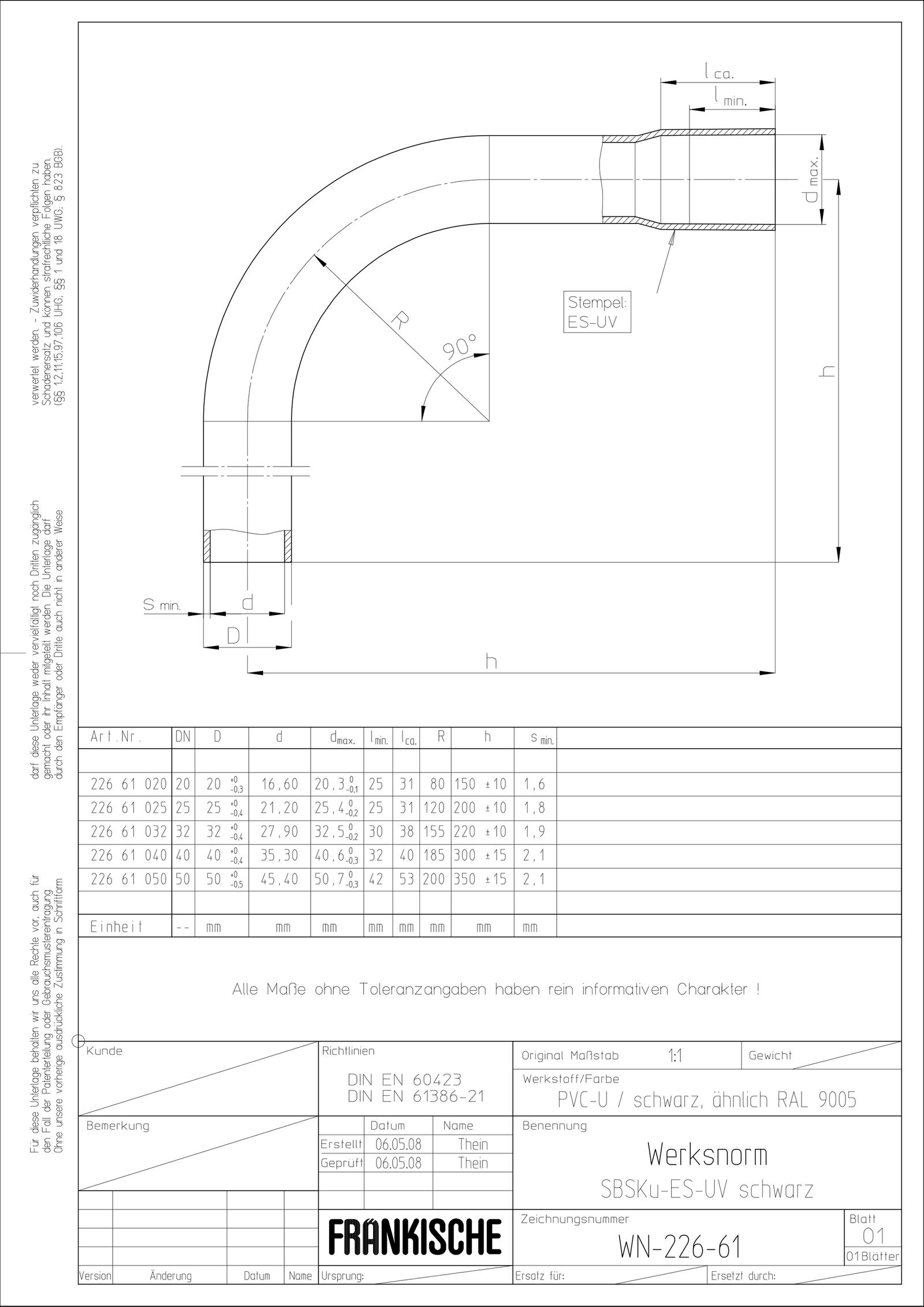 Steckbogen Ø20mm Kst unbeh Muffe sw Mit Muffe