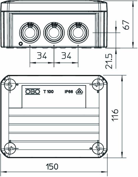 Abzweigdose IP66 10qmm 151x117x67mm lgr Kst Klemm Wand/Decke hfr