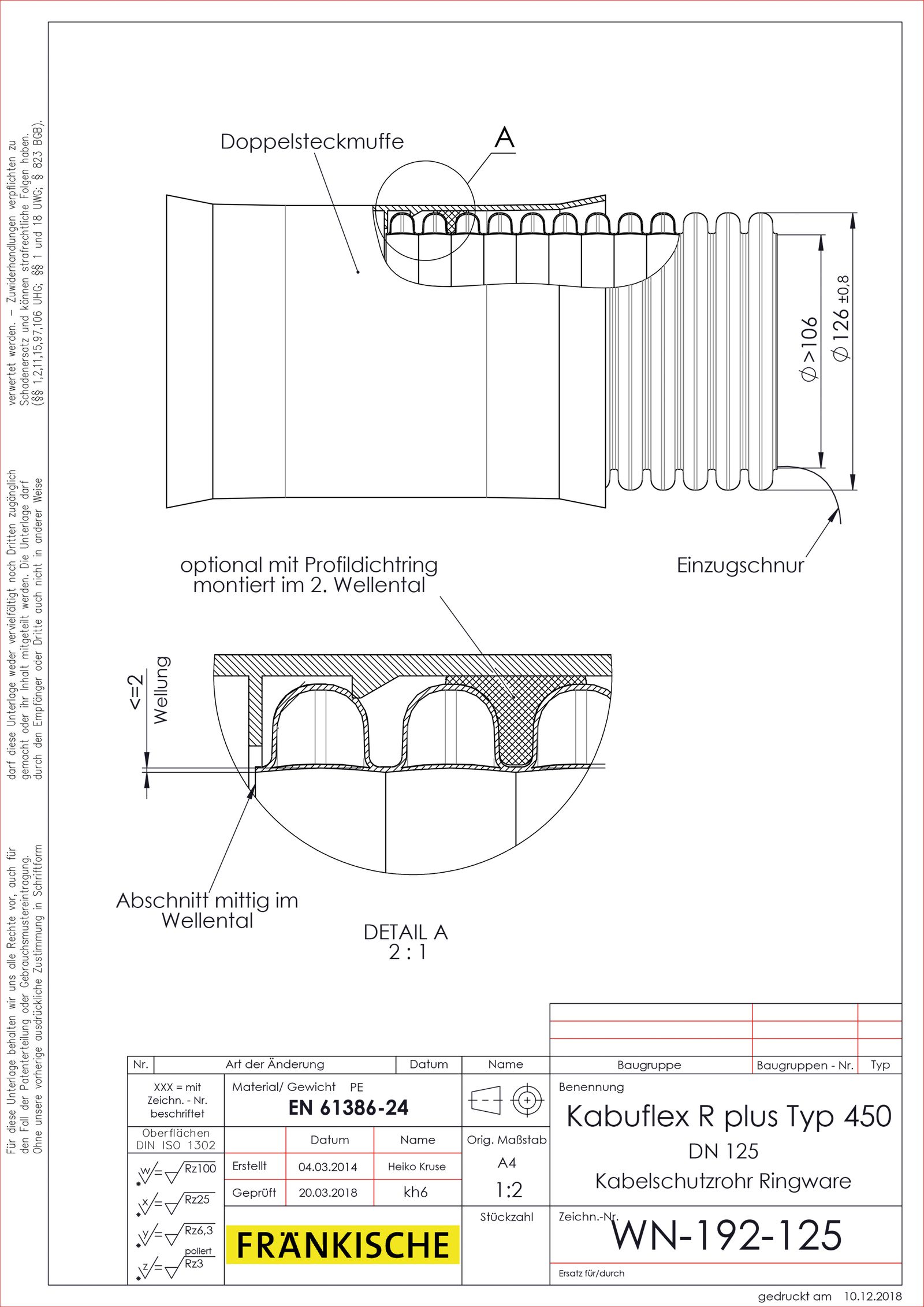 Kabelschutzrohr sw flex Ø108/125mm Kst außen gewellt innen glatt