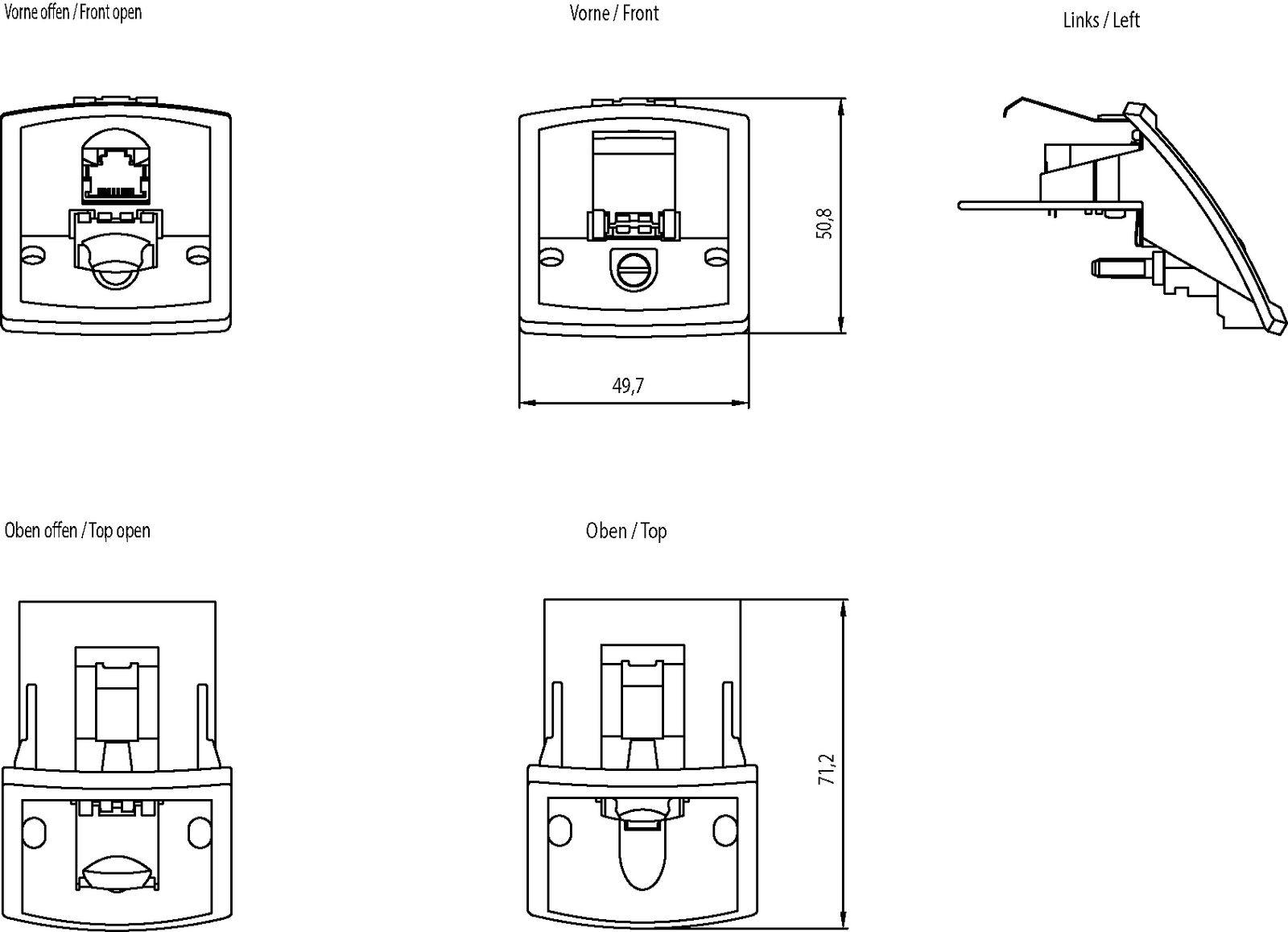 Modular-Kupplung 2x RJ45 Buchse/Buchse Schirm einrasten