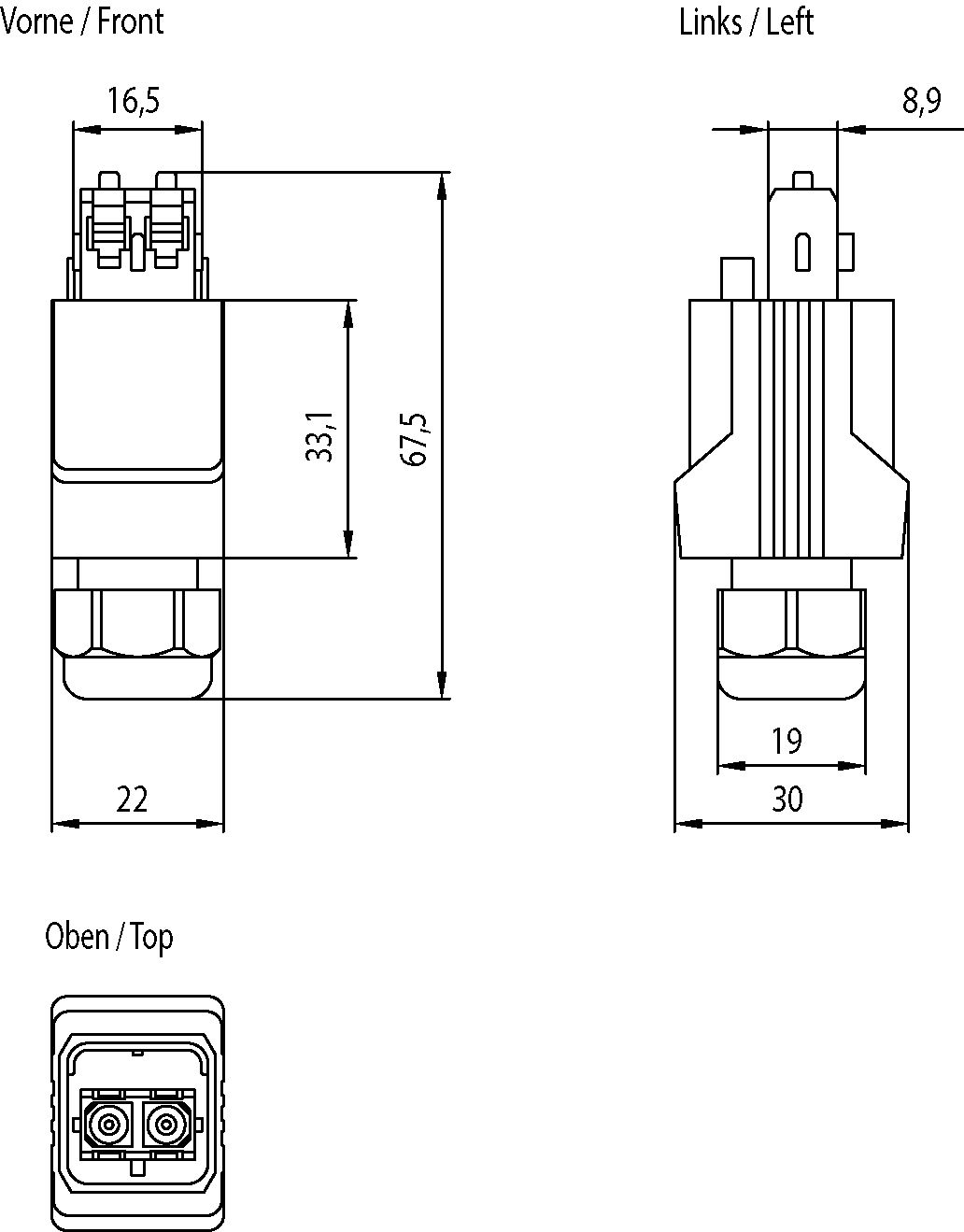 LWL-Stecker SC-RJ POF klemm Metall alu