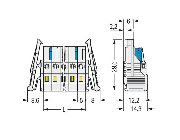 Verbindungsklemme 5p lgr Serie 721 16A 0,08-2,5qmm Thermopl 5mm Federzugans