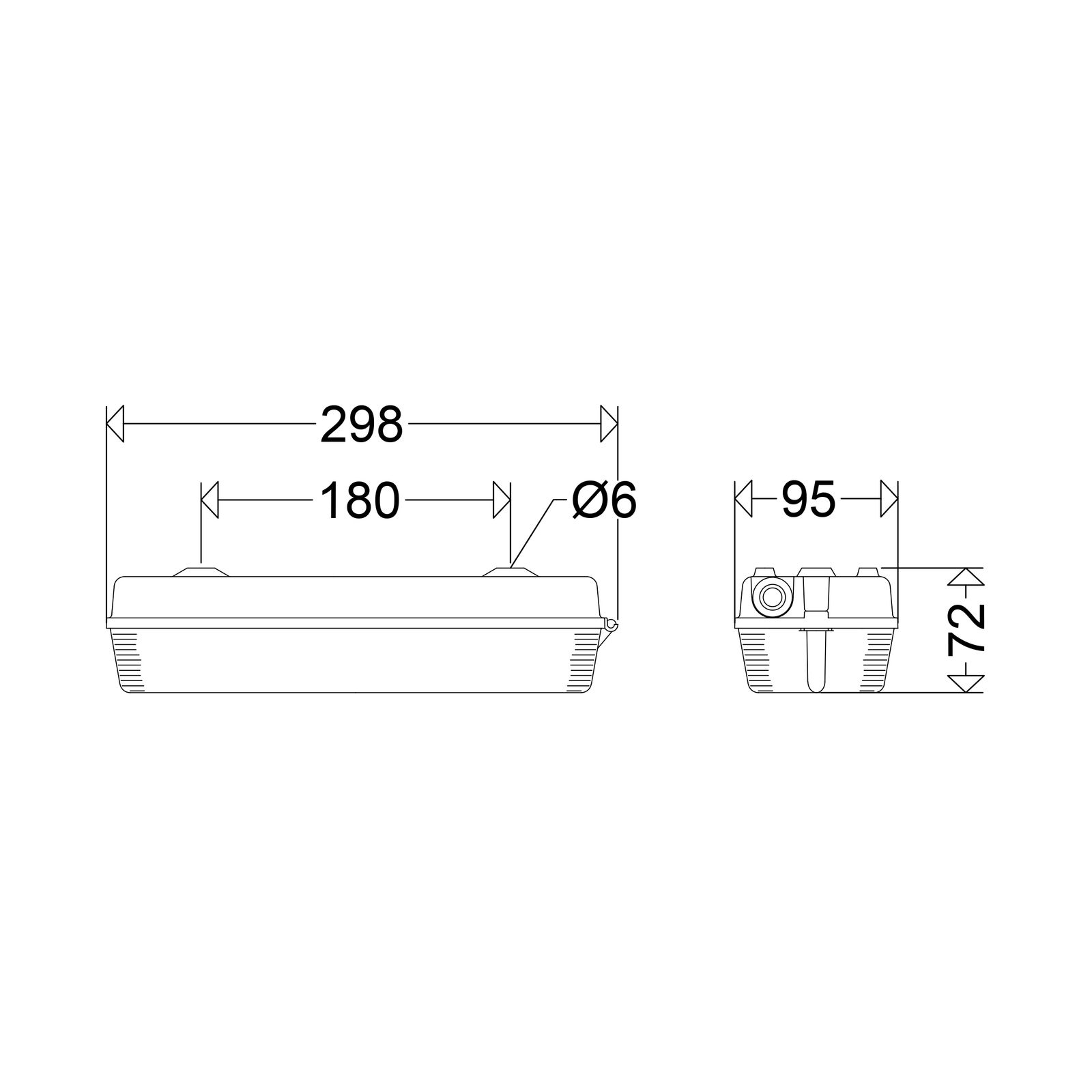 LED-Feuchtraumleuchte 5W 4000K 660lm ws Konv IP65 298x95x72mm