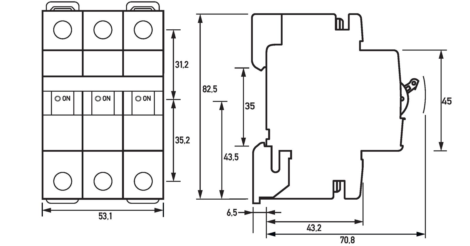 Leitungsschutzschalter UC C 6A 3p 400V 3TE 50Hz Zusatzeinrichtungen möglich