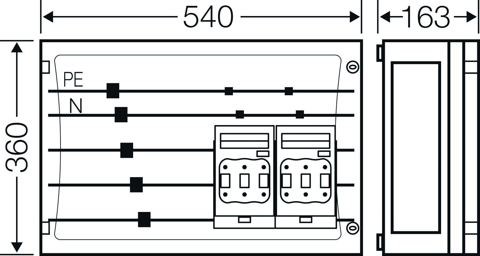 Sicherungsgehäuse 125A IP65 NH-Sich uni Kst Mit transparentem Deckel 2grp