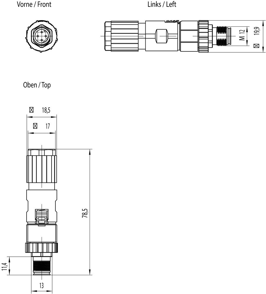 Rundsteckverbinder 4p IP65/IP67