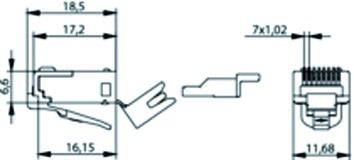 Modular-Stecker Cat6 RJ45 27-24AWG Litze Schirm massiv Crimp