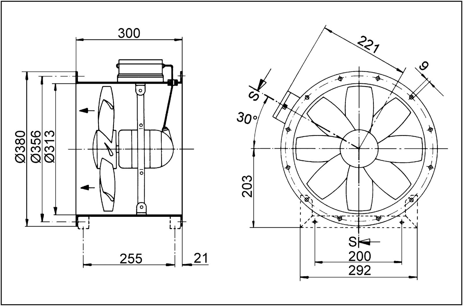 Ex-Ventilator 1/2 Axial Ø300mm 400V ST 3800cbm/h 240W IP54