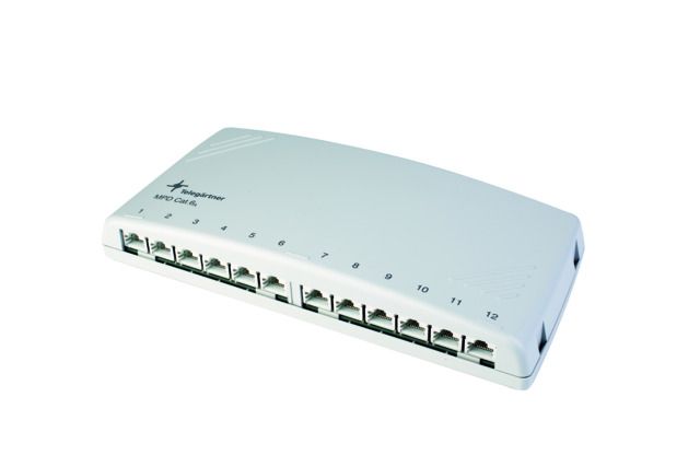 Patchpanel 12Ports MPD12-HS K Cat6A Wandmont Schirm RAL7035 118x255x37mm