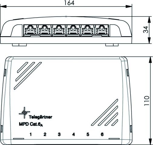 Patchpanel 6Ports MPD6-HS Cat6A Wandmont Schirm RAL7035 34x164x110mm