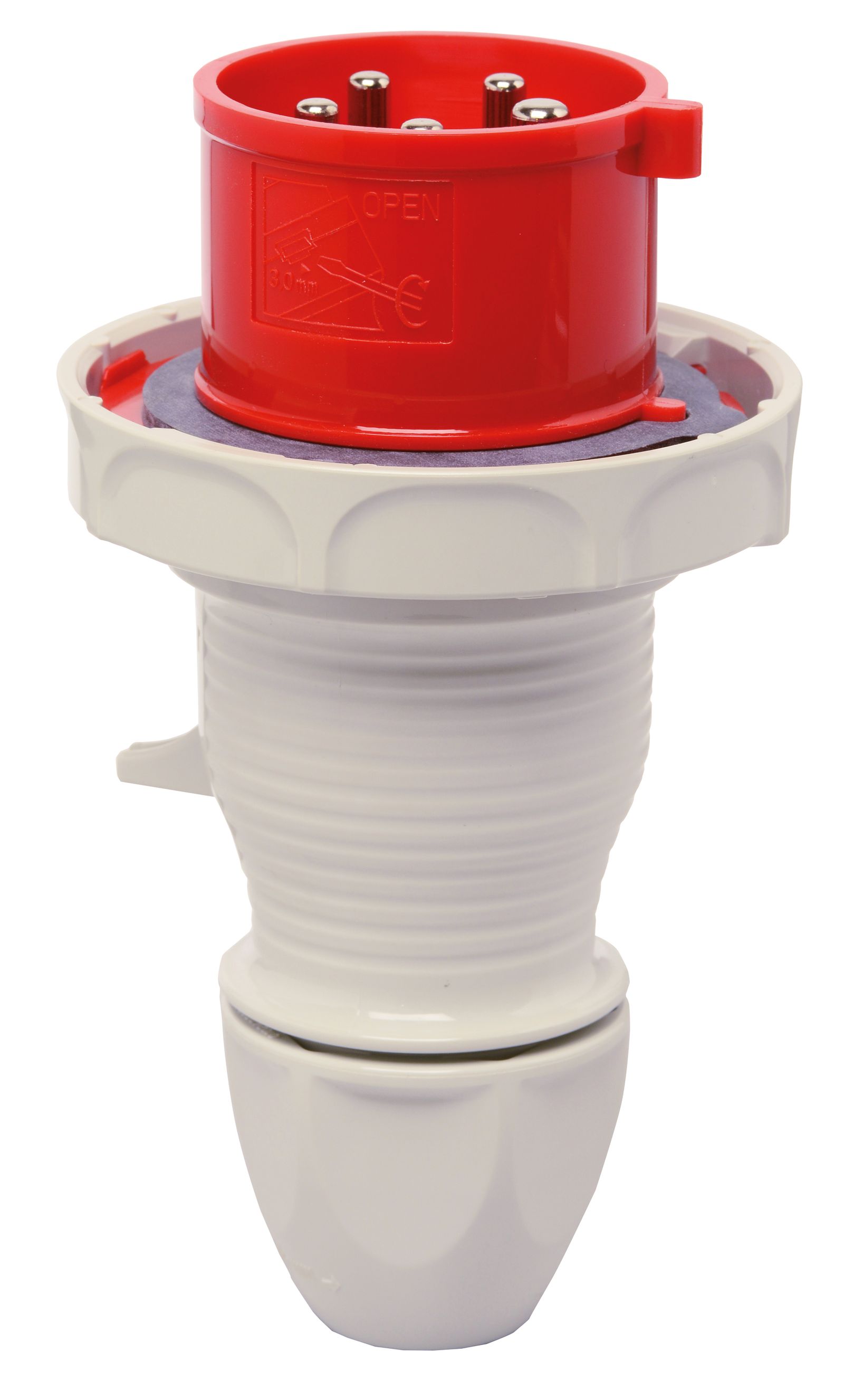 CEE-Stecker 5p 16A IP67 400V/rt 6h Kst schraubl.Kl Verschraubung