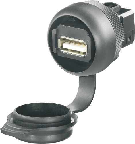 Gehäuse USB 1f sw Schraubbef m.Aufdr m.Staubschutz